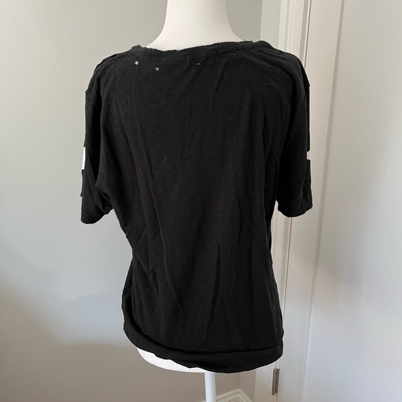 Black distressed CHRLDR t-shirt with white stars on sleeve, size M. - Picture 3 of 7